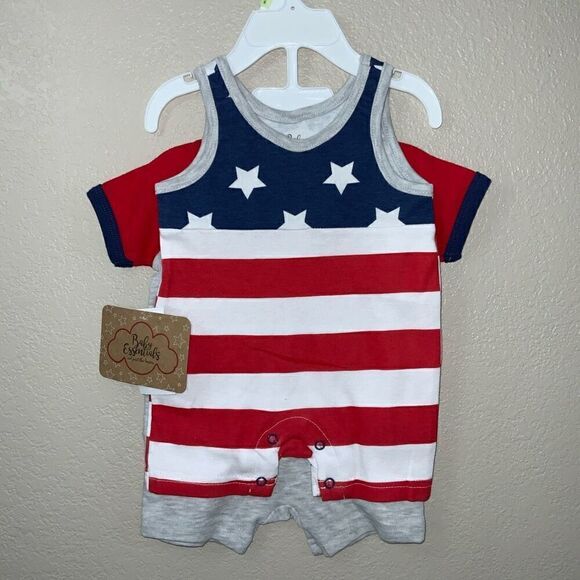 Baby boy 4th of July outfit two piece set patriotic red white and blue NEW - Picture 3 of 5